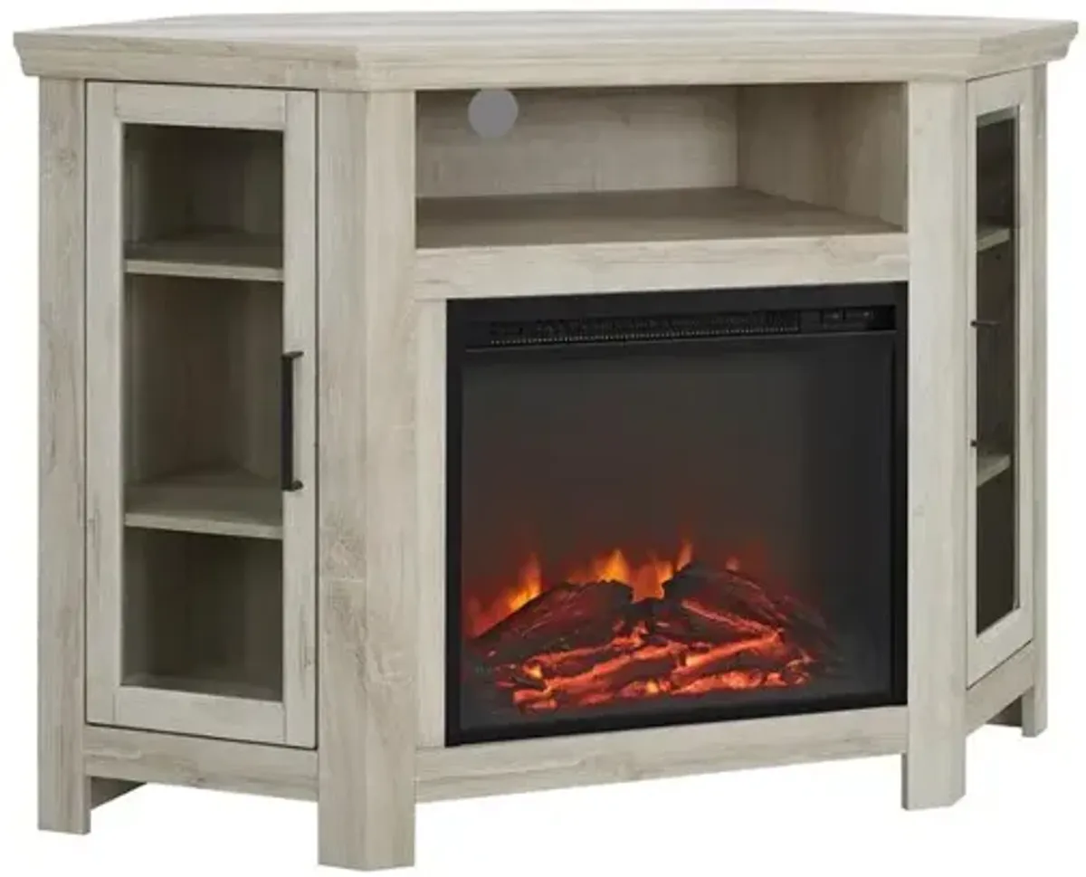 Belen Kox 48-inch Corner Media Stand with Electric Fireplace - White Oak Finish, Belen Kox