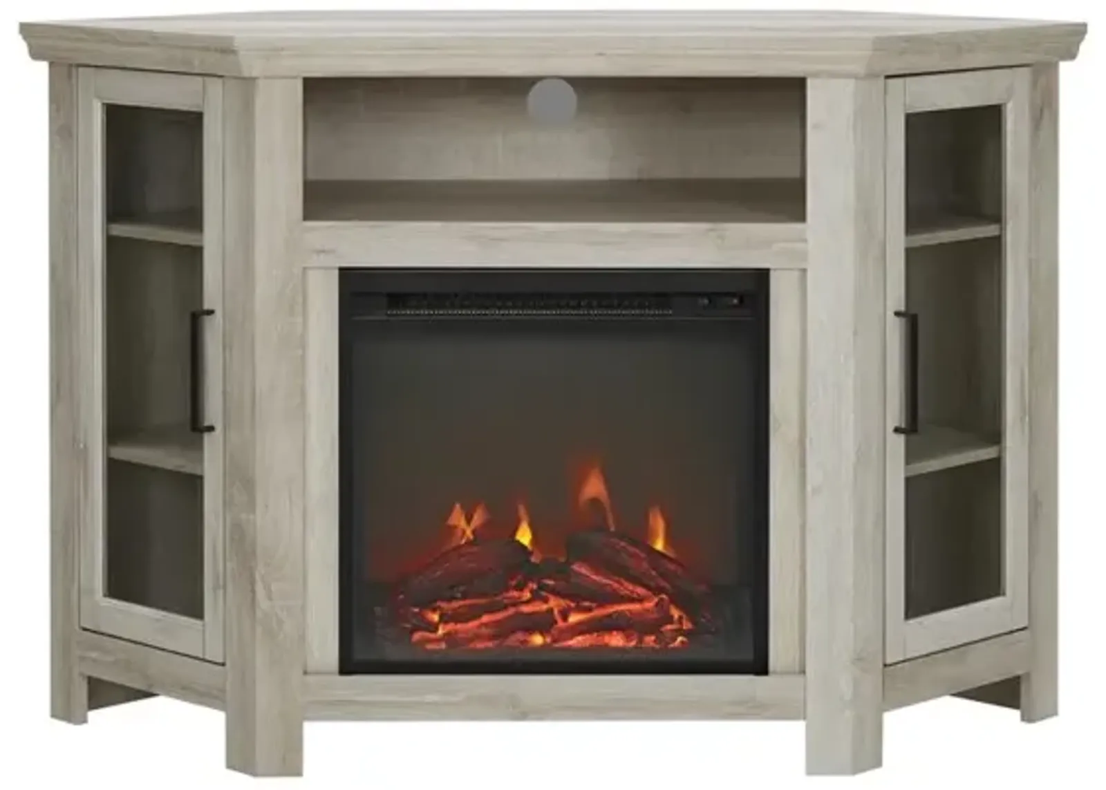 Belen Kox 48-inch Corner Media Stand with Electric Fireplace - White Oak Finish, Belen Kox