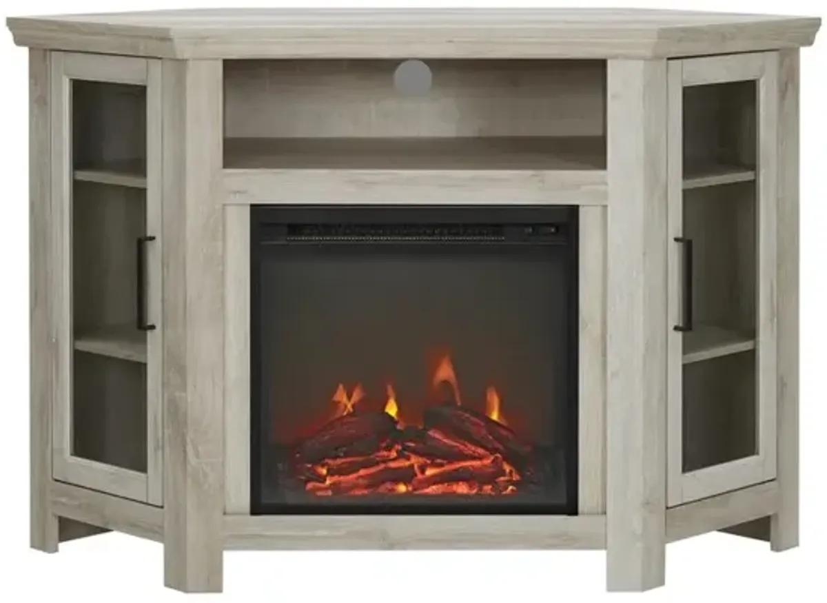 Belen Kox 48-inch Corner Media Stand with Electric Fireplace - White Oak Finish, Belen Kox