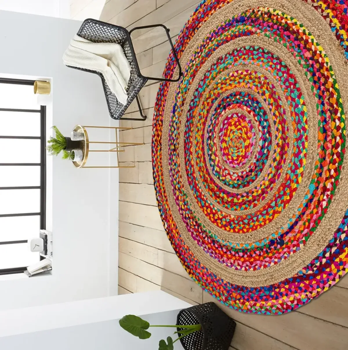 Isla Round Boho Braided Rag & Jute Multi/Natural Round Area Rug