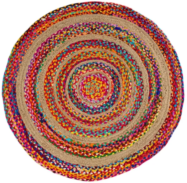 Isla Round Boho Braided Rag & Jute Multi/Natural Round Area Rug