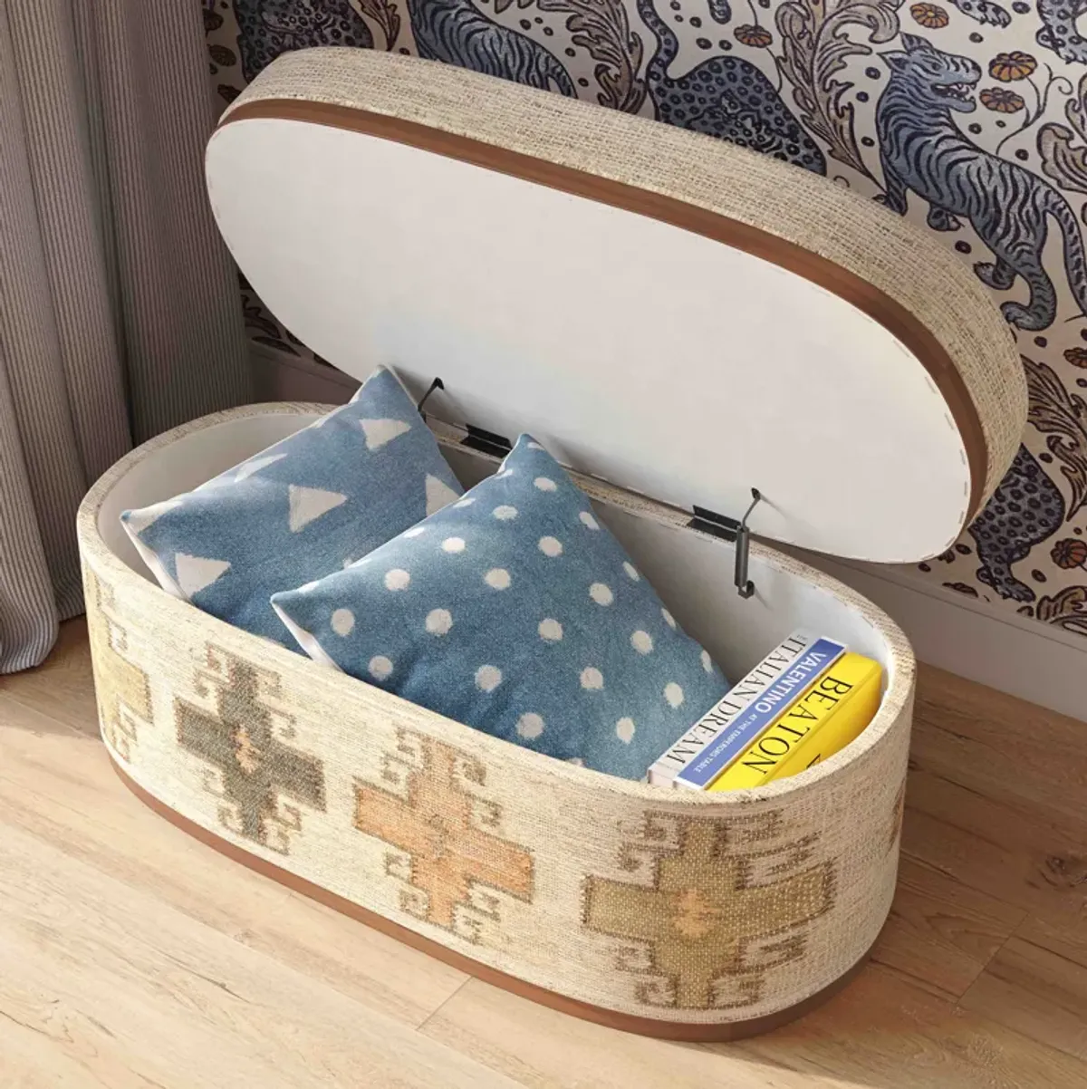 Olivier Peach Boucle Oval Storage Ottoman