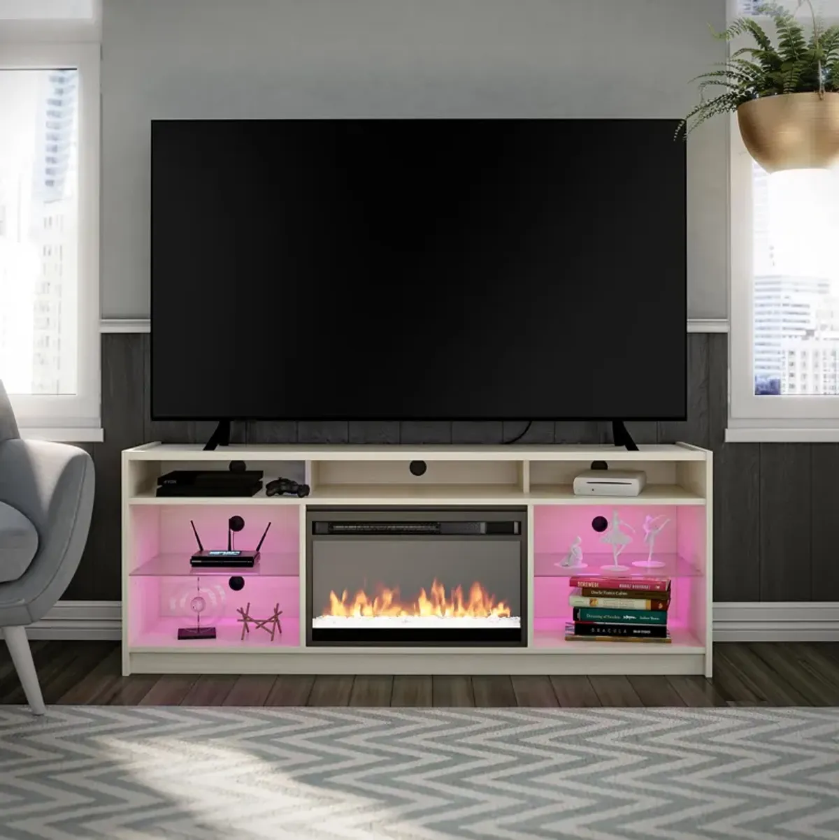 Ameriwood Home Terrene Fireplace Space Heater TV Stand for TVs up to 65"