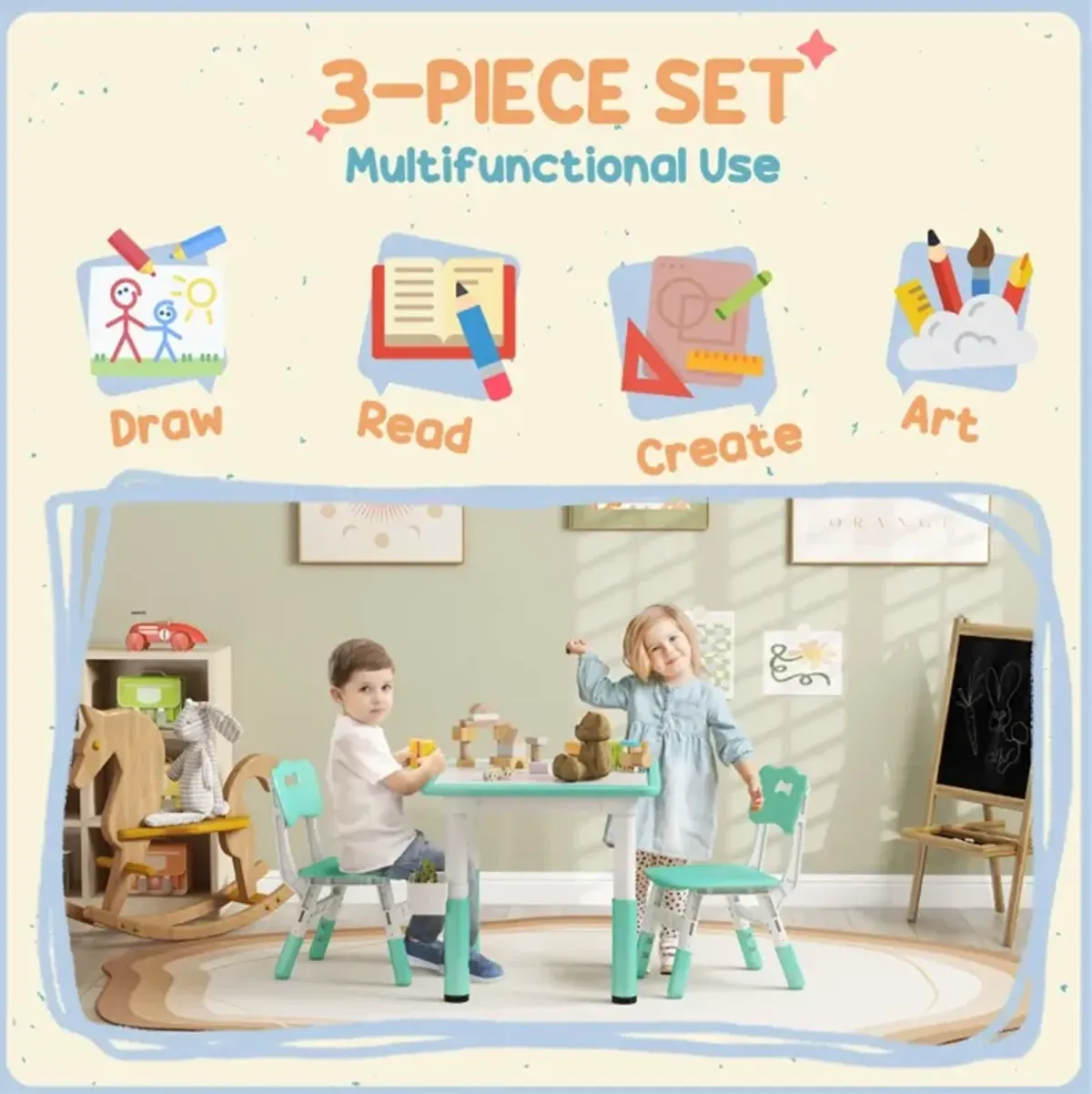 Table and Chair Set for Kids – Ideal for Bedrooms, Playrooms, and Studies
