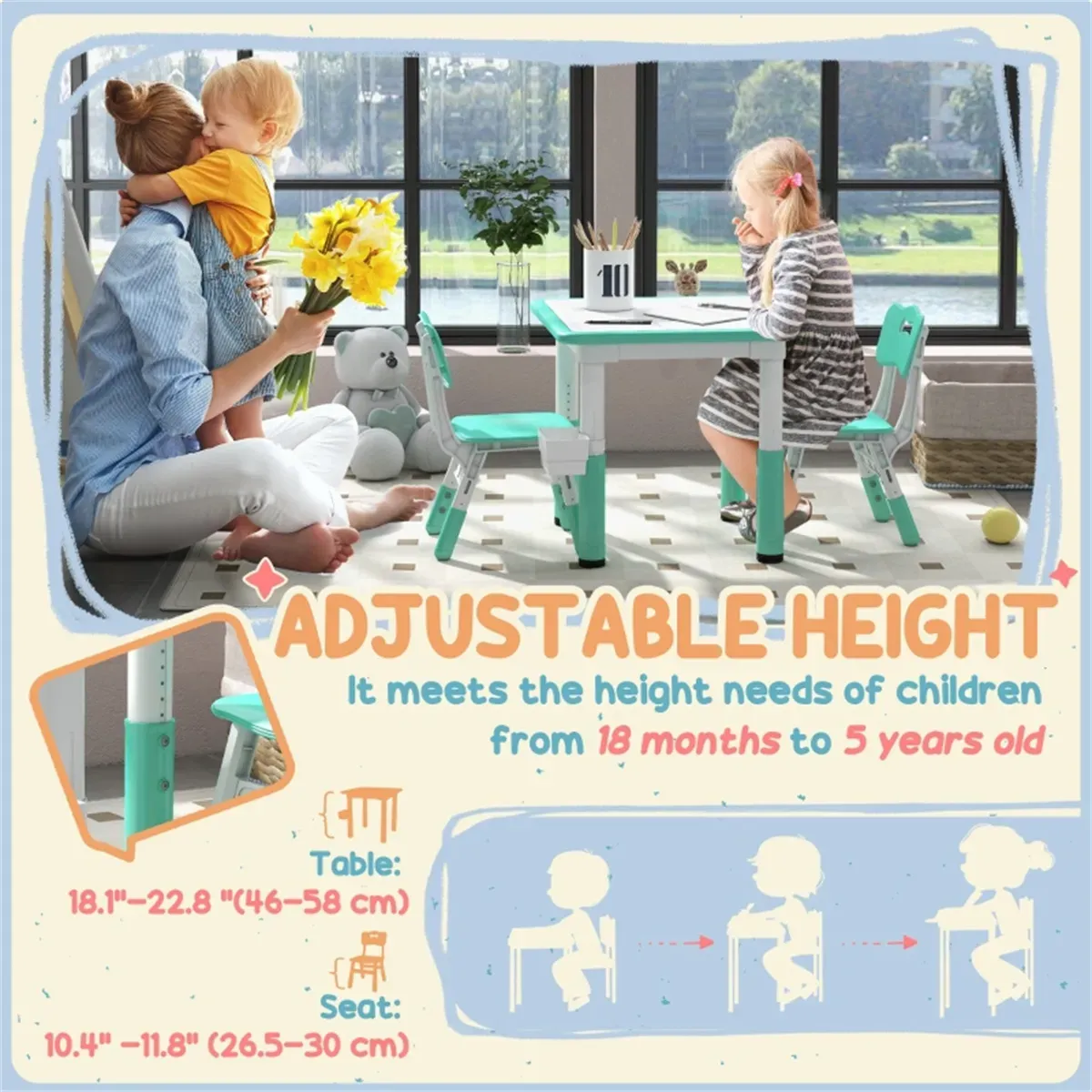 Table and Chair Set for Kids – Ideal for Bedrooms, Playrooms, and Studies