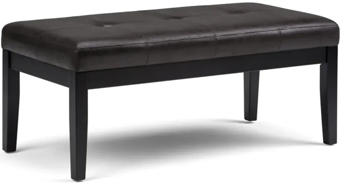 Lacey 43 inch Wide Contemporary Rectangle Tufted Ottoman Bench in Distressed Black Faux Air Leather