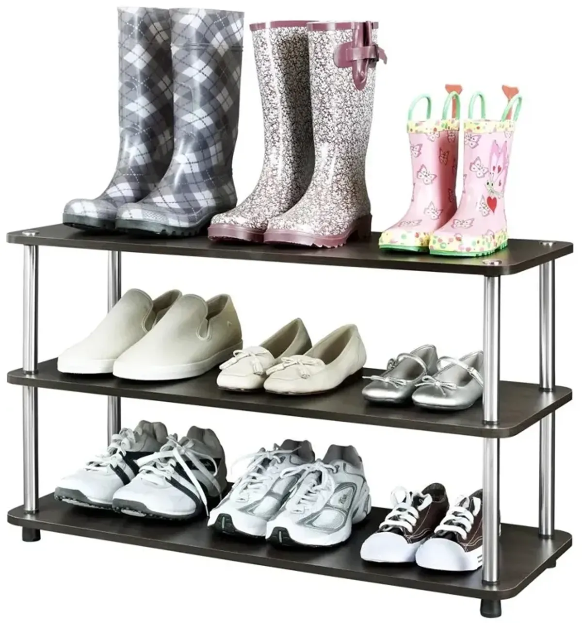 QuikFurn Espresso 3-Shelf Modern Shoe Rack - Holds up to 12 Pair of Shoes