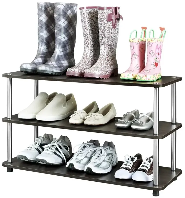 QuikFurn Espresso 3-Shelf Modern Shoe Rack - Holds up to 12 Pair of Shoes