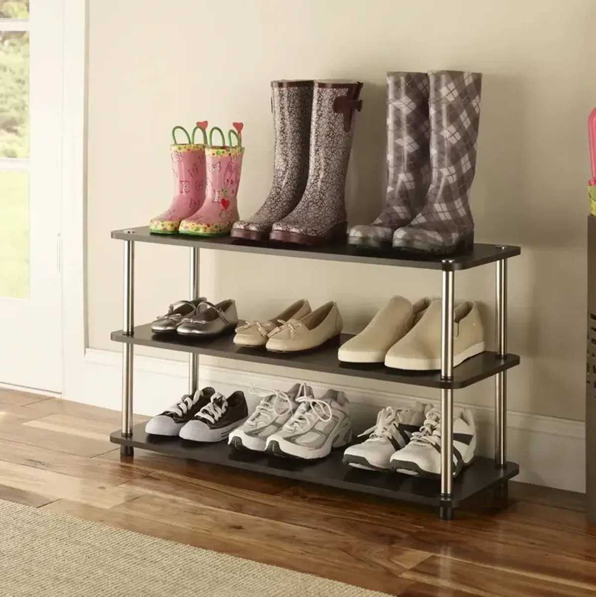 QuikFurn Espresso 3-Shelf Modern Shoe Rack - Holds up to 12 Pair of Shoes