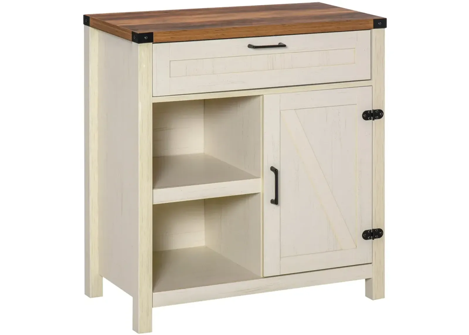 Distressed White Buffet: Modern Sideboard with Adjustable Shelves