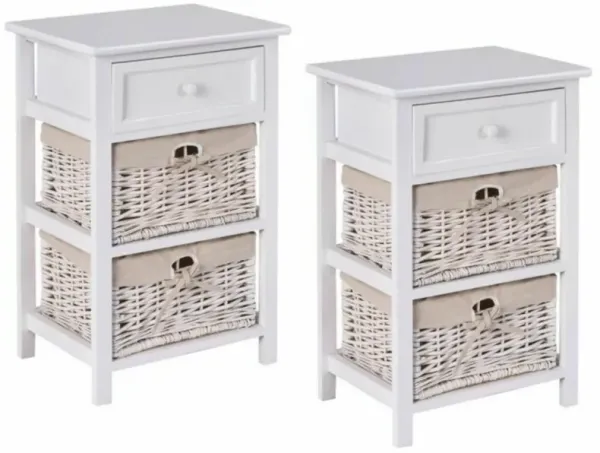 Hivvago 3 Tiers Wood Nightstand Set with 1 Drawer and 2 Basket