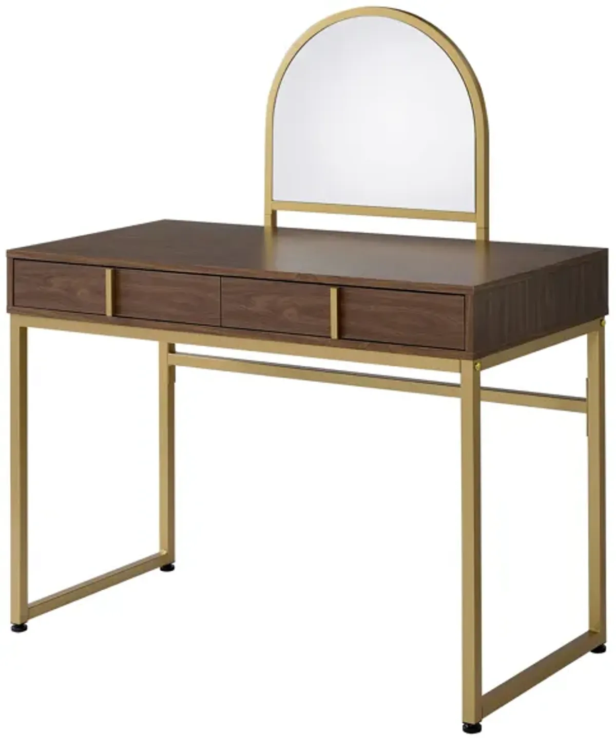 ACME Coleen Vanity Desk w/Mirror & Jewelry Tray, Walnut & Gold Finish