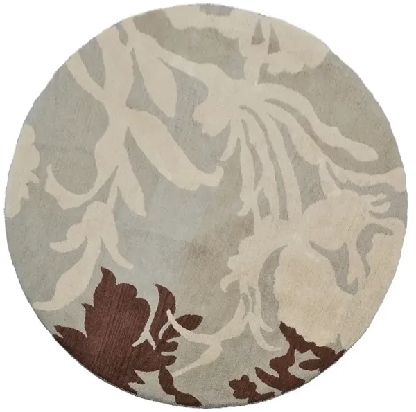 RUGSOTIC CARPETS HAND TUFTED WOOL ECO-FRIENDLY AREA RUGS  - 6'x6', Round Shape, Gray & White, Floral Modern Design, High Pile Thick Handmade Anti Skid Area Rugs for Living Room, Bed Room (K00511)
