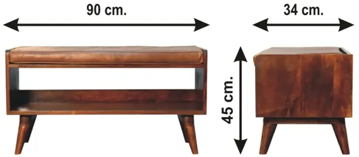 Artisan Furniture Chestnut Bench with Brown Leather  Solid Wood Seatpad