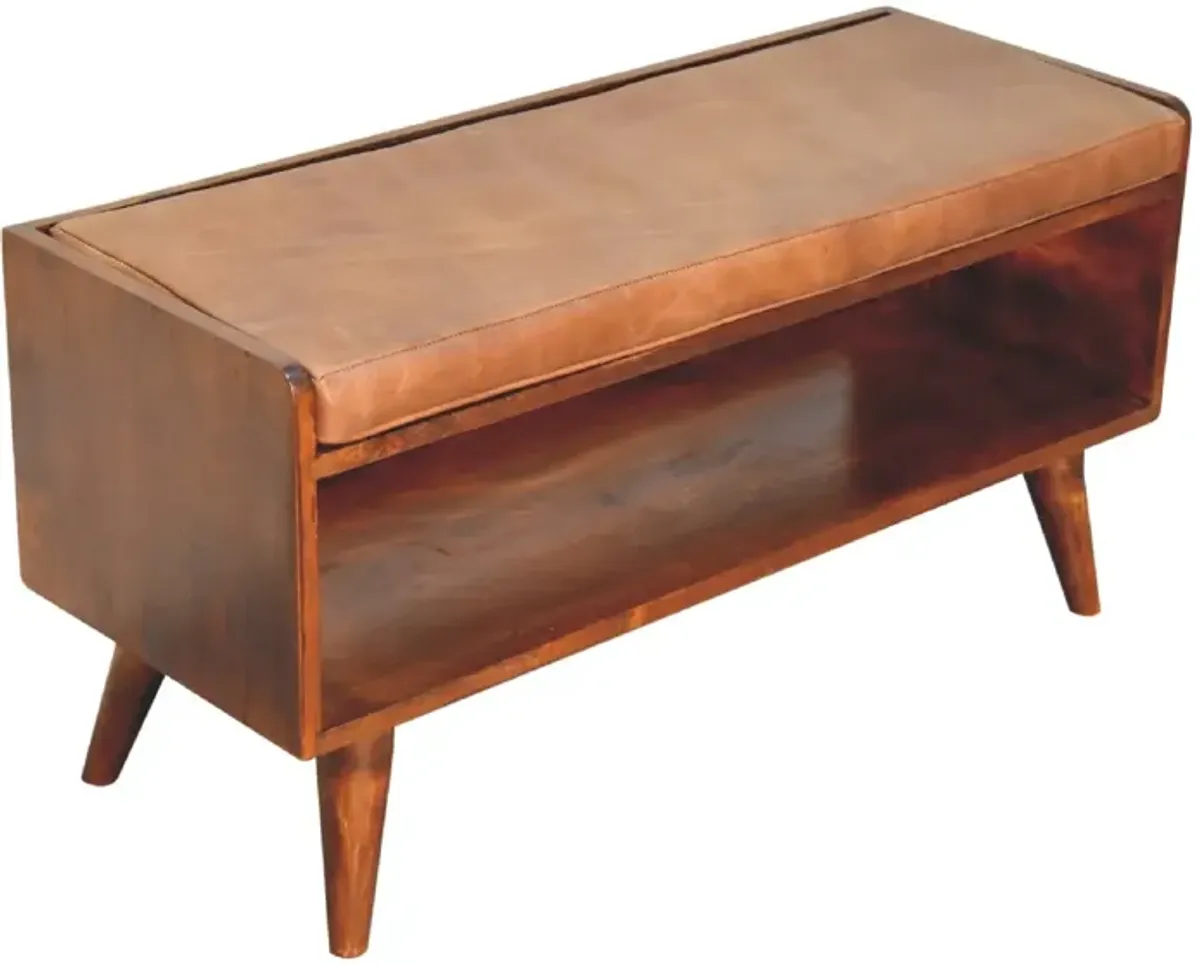 Artisan Furniture Chestnut Bench with Brown Leather  Solid Wood Seatpad