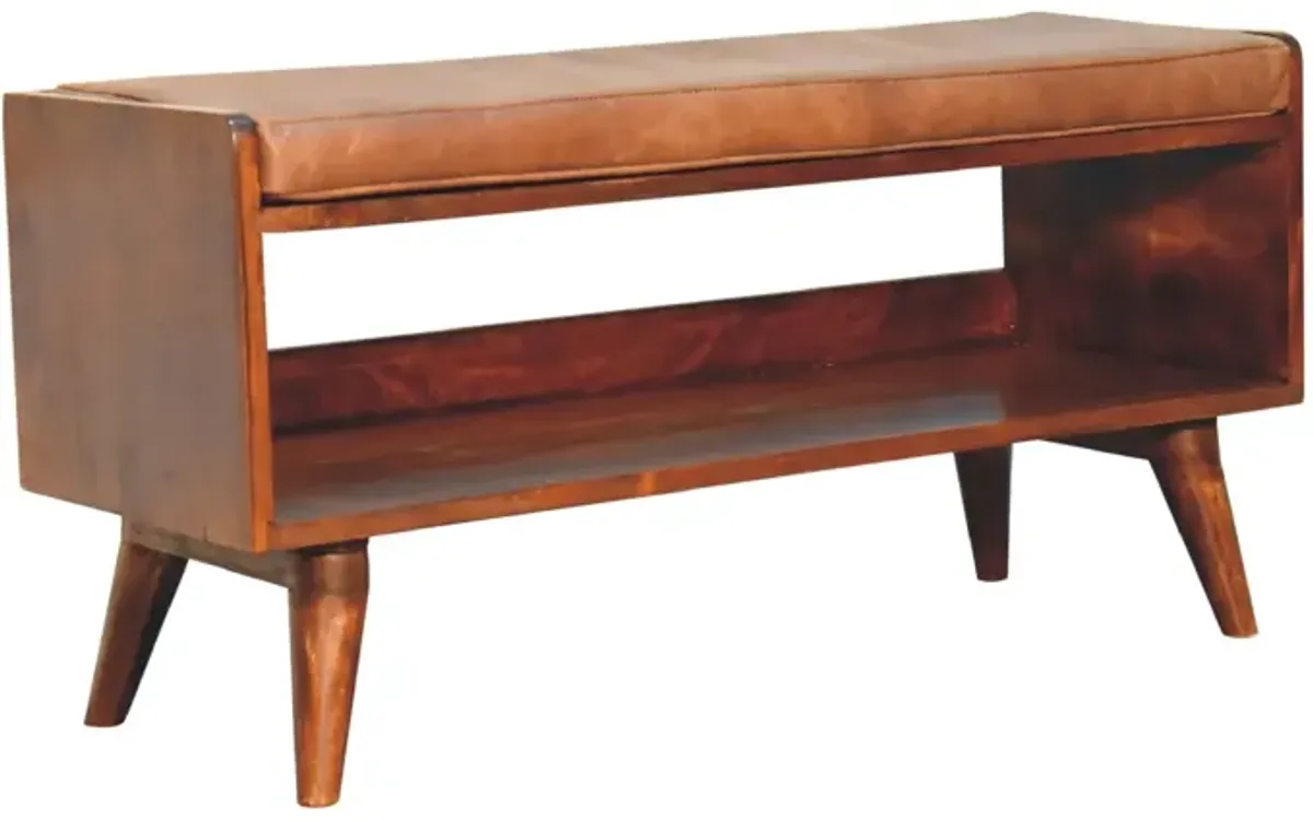 Artisan Furniture Chestnut Bench with Brown Leather  Solid Wood Seatpad