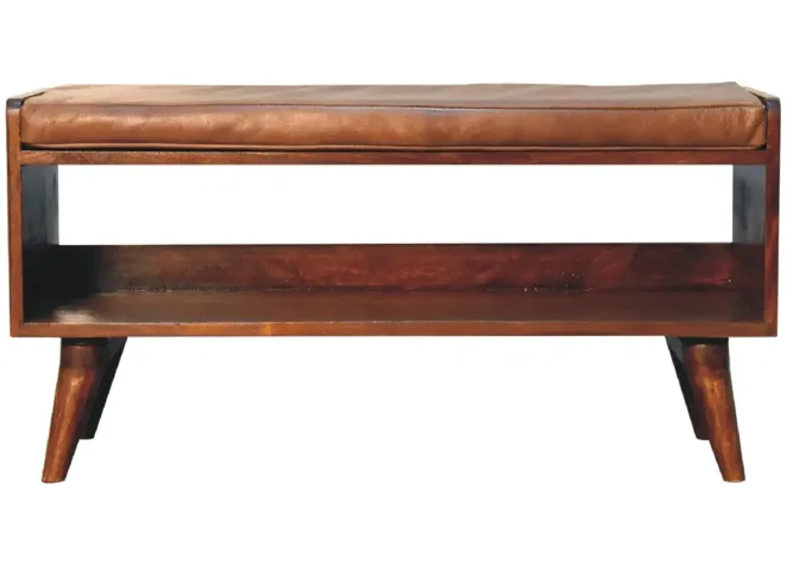 Artisan Furniture Chestnut Bench with Brown Leather  Solid Wood Seatpad