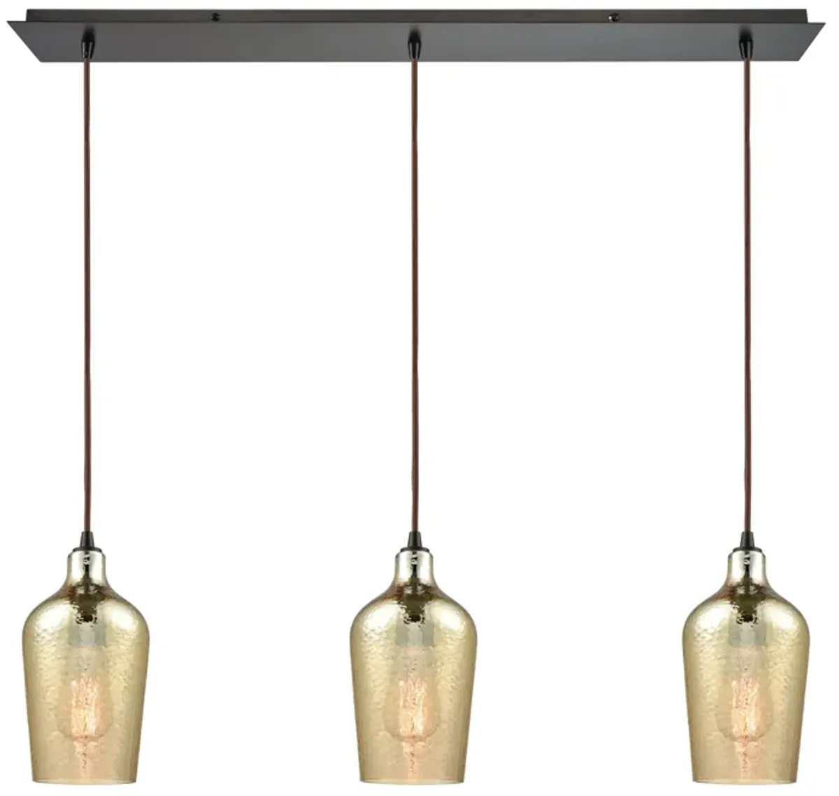 Hammered 36" Wide Amber Glass Mini Pendant