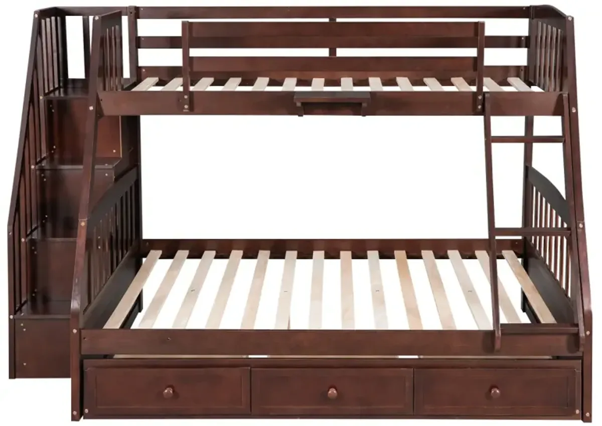 Twin-Over-Full Bunk Bed With Drawers, Ladder And Storage Staircase