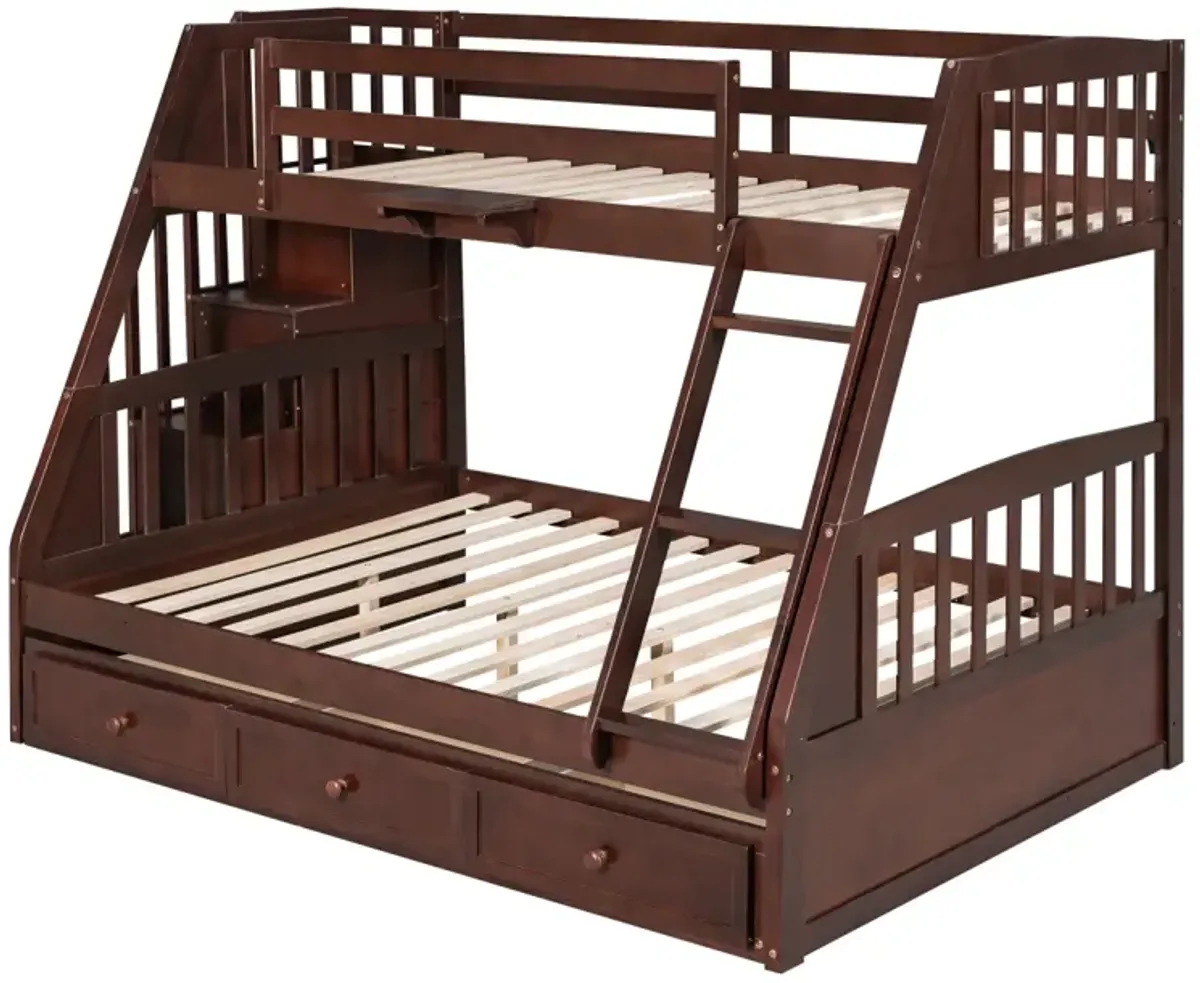 Twin-Over-Full Bunk Bed With Drawers, Ladder And Storage Staircase