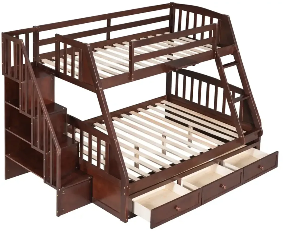 Twin-Over-Full Bunk Bed With Drawers, Ladder And Storage Staircase