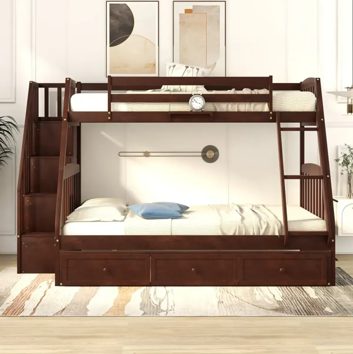 Twin-Over-Full Bunk Bed With Drawers, Ladder And Storage Staircase