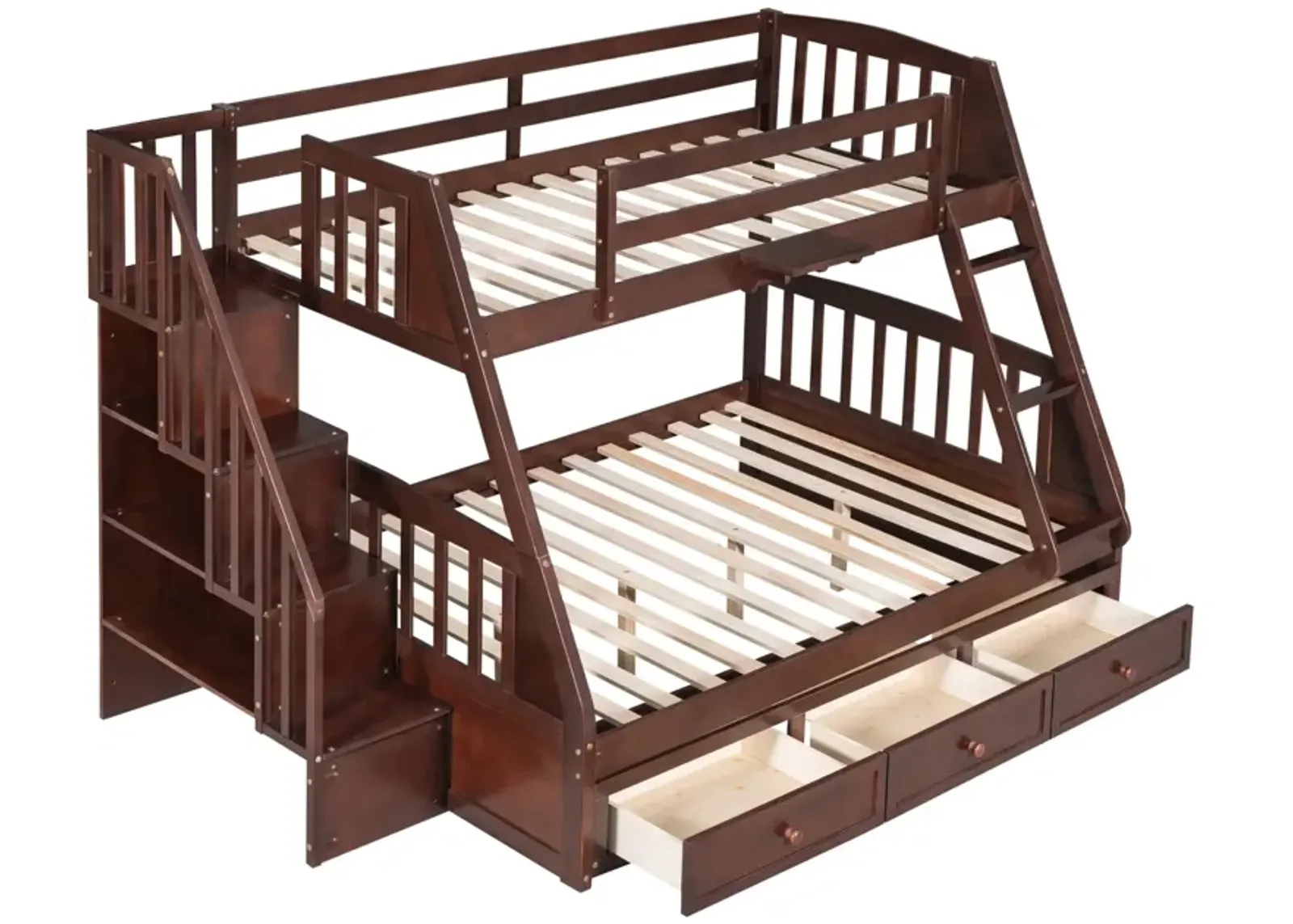 Twin-Over-Full Bunk Bed With Drawers, Ladder And Storage Staircase