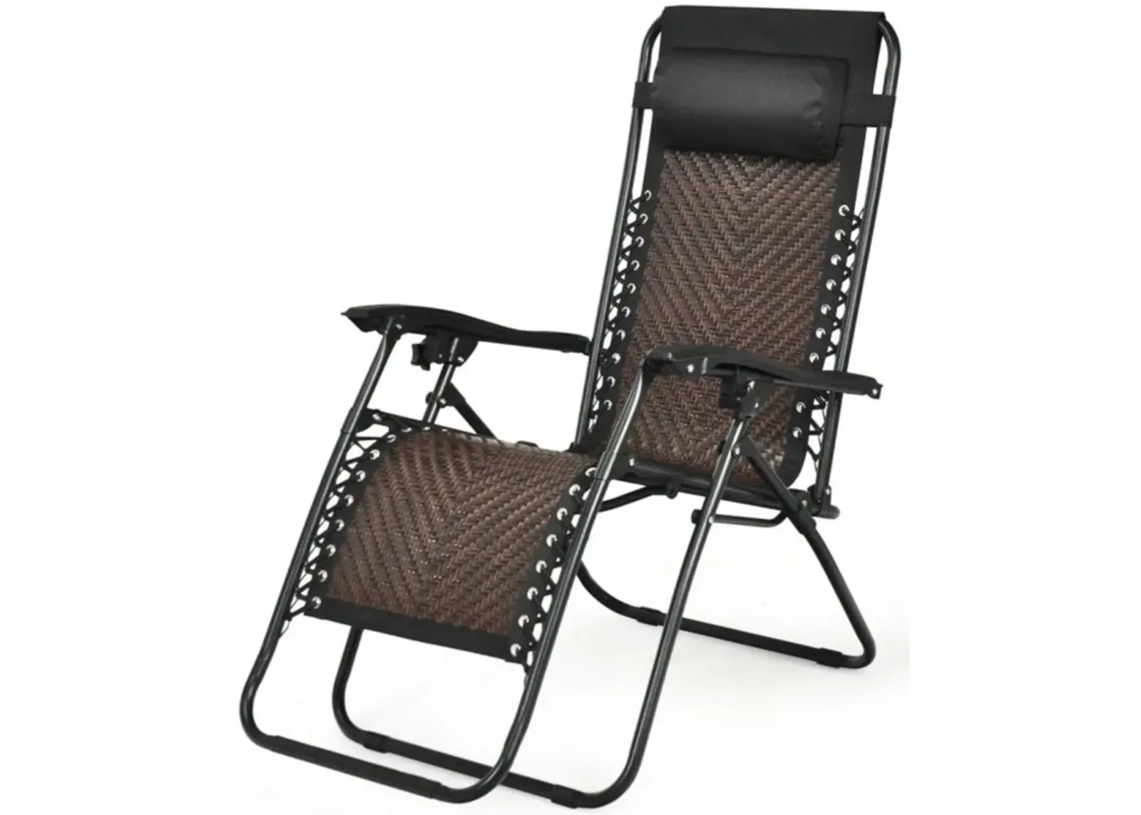 Hivvago Folding Rattan Zero Gravity Lounge Chair with Removable Head Pillow