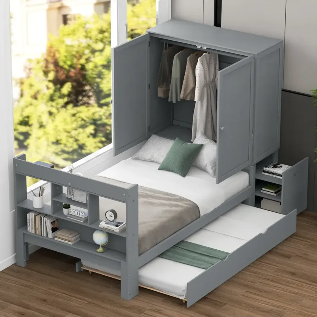 Merax Platform Bed with Storage Headboard and Footboard