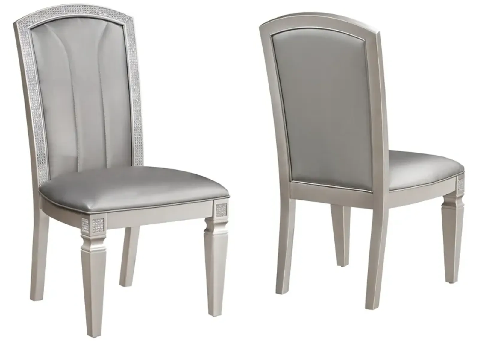 Scott 19 Inch Dining Side Chair Set of 2, Gray Faux Leather, Taupe Wood - Benzara