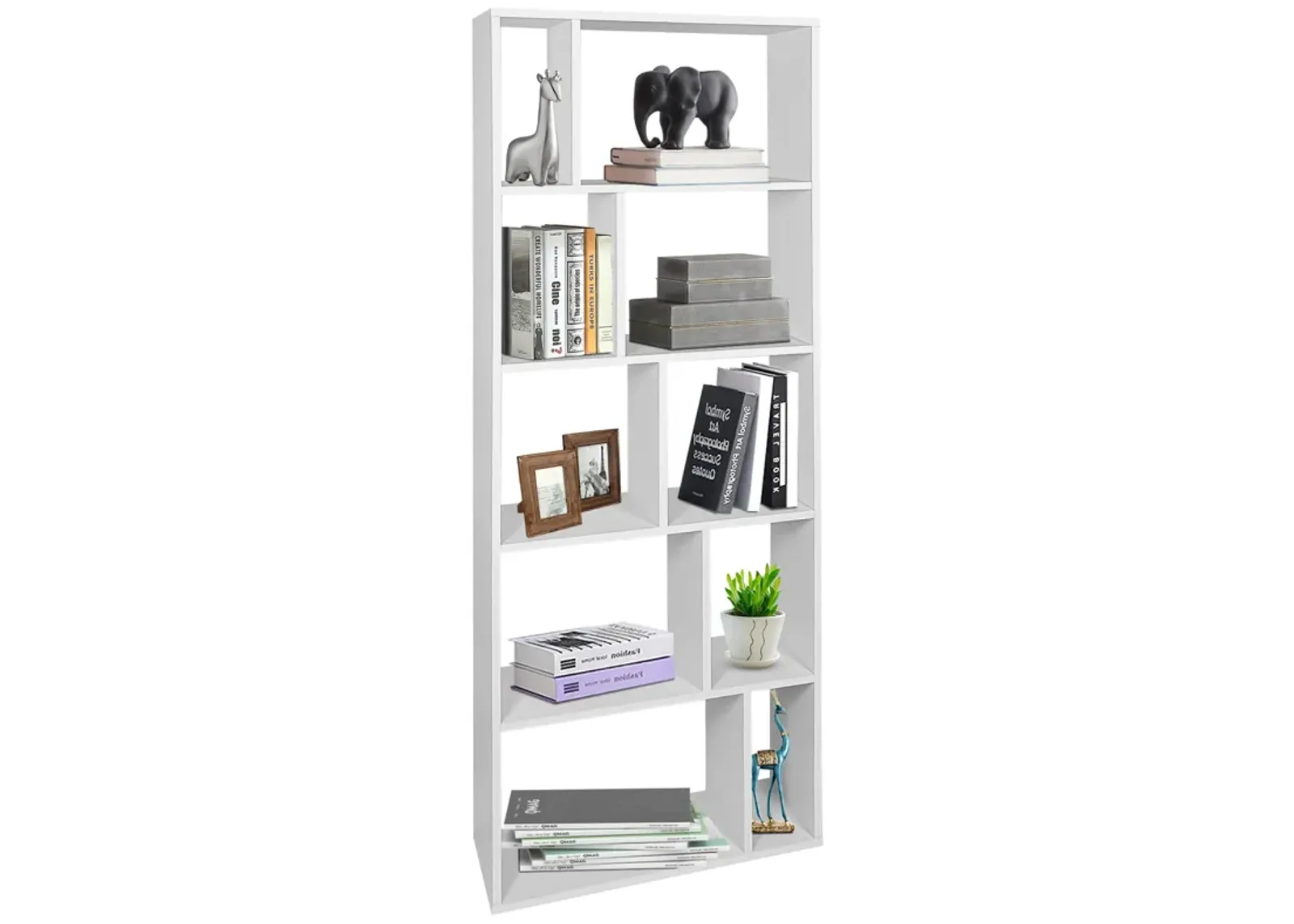 66 Inch Tall 5 Tiers Wood Bookshelf with 10 Open Compartments-White