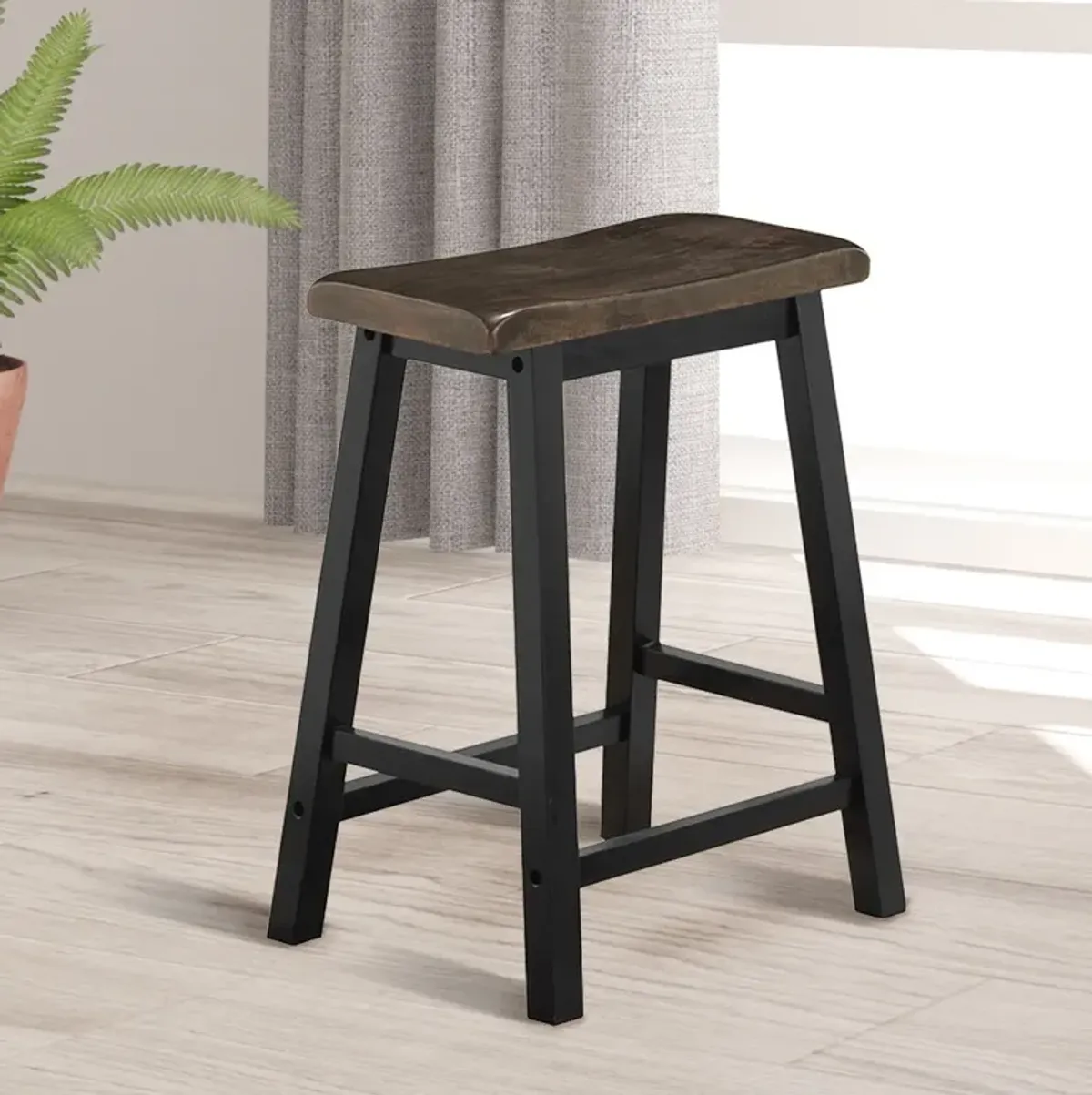 24 Inch Set of 2 Wood Counter Backless Height Saddle Stools for Kitchen and Pub