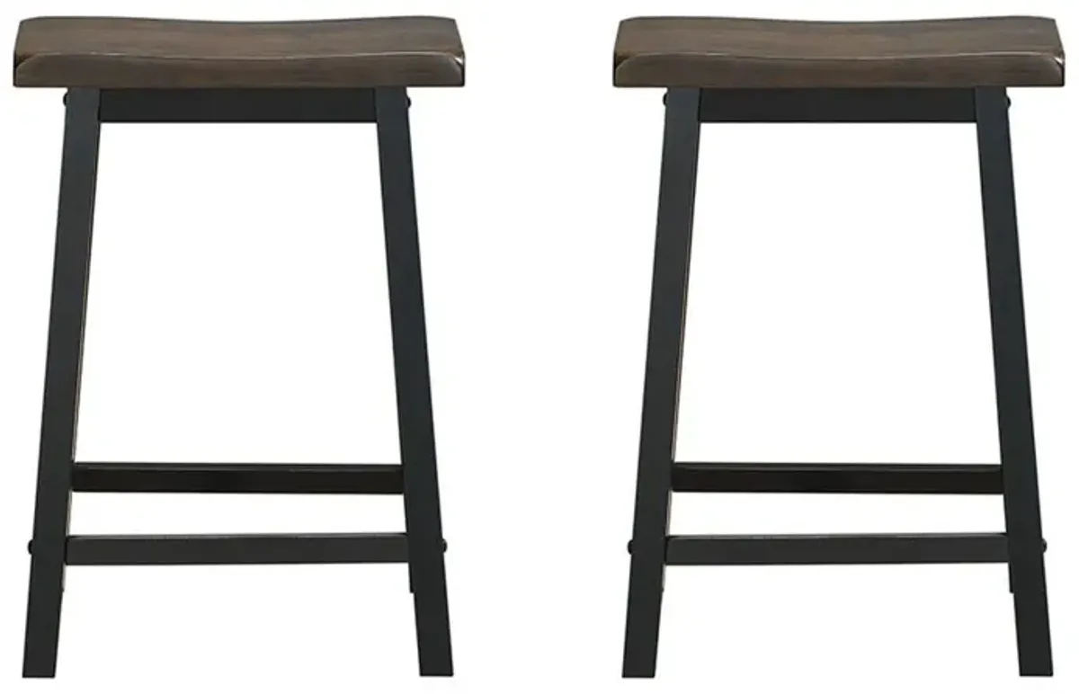 24 Inch Set of 2 Wood Counter Backless Height Saddle Stools for Kitchen and Pub