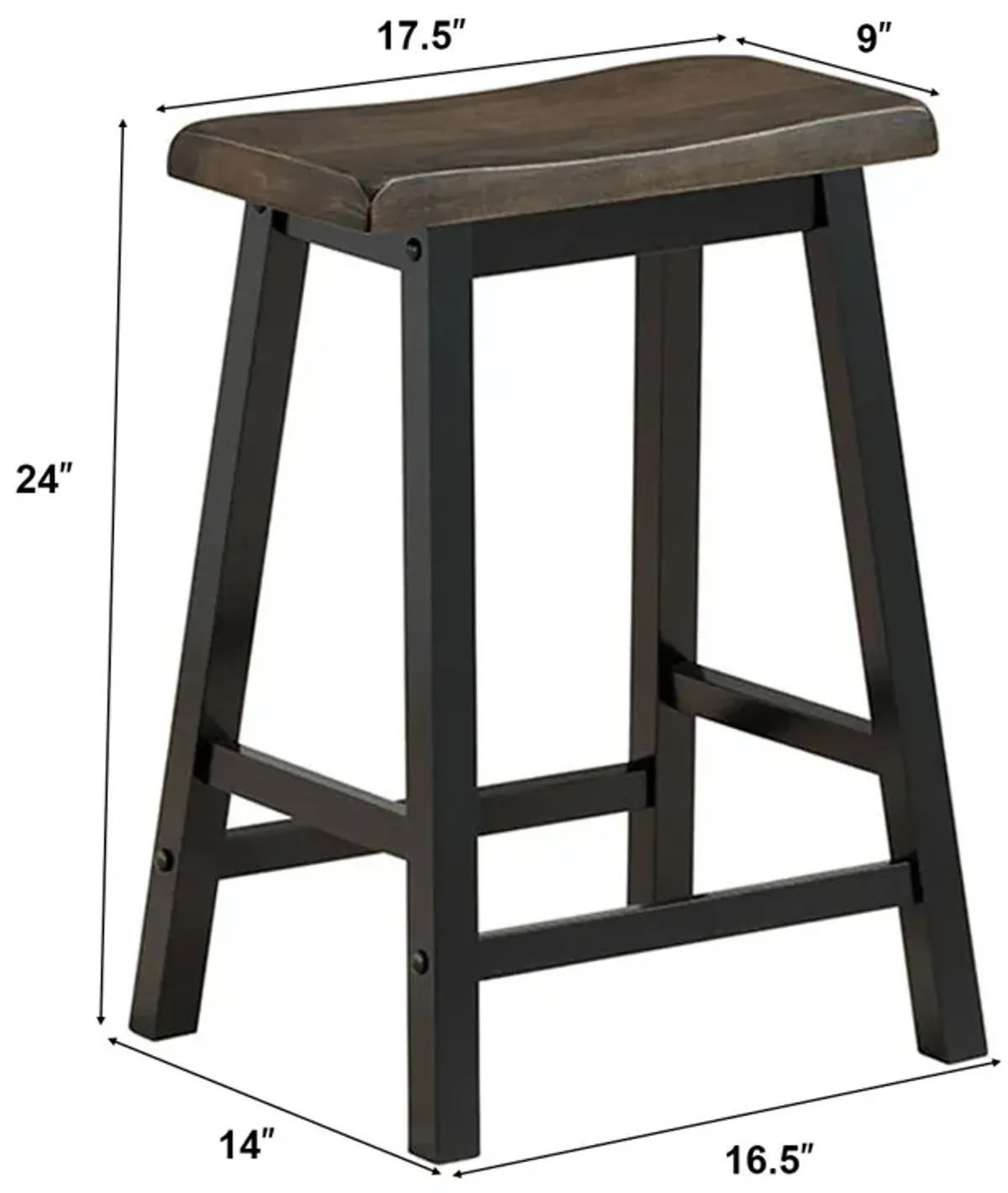 24 Inch Set of 2 Wood Counter Backless Height Saddle Stools for Kitchen and Pub