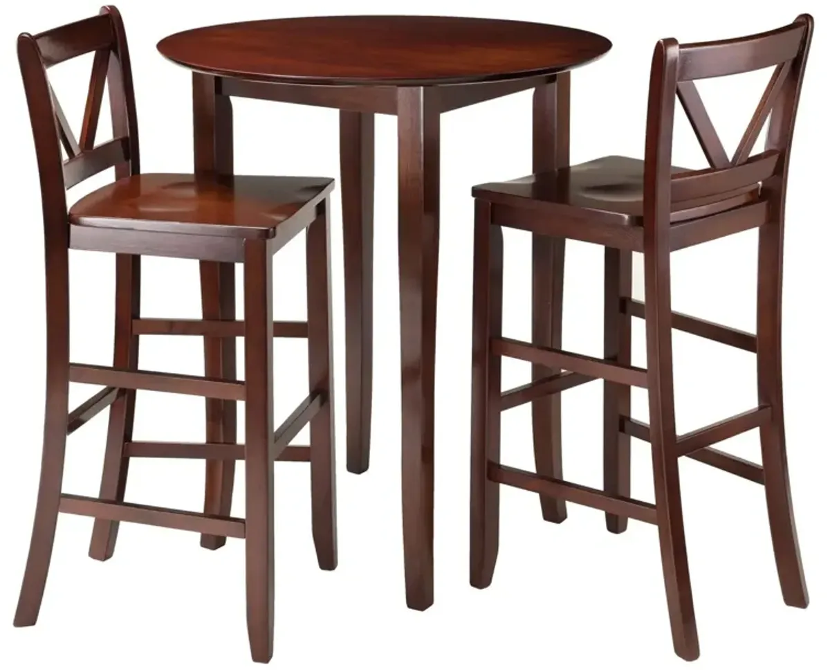 Fiona 3-Pc High Table with V-back Bar Stools, Walnut