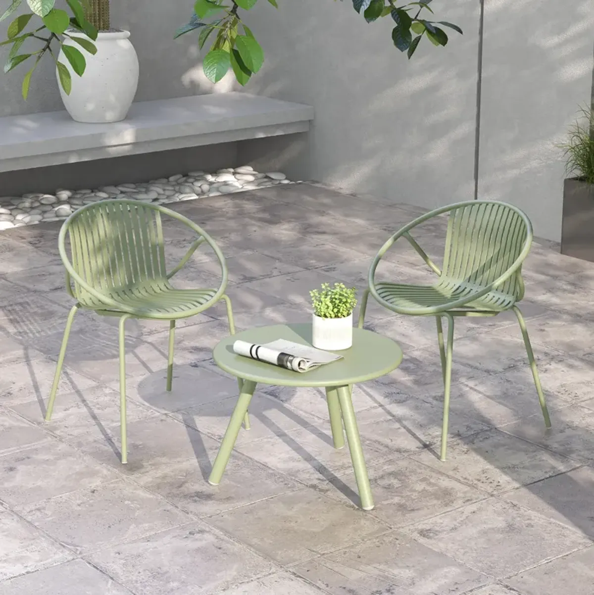 All-Weather PP Patio Conversation Set with Round Coffee Table and 2 Chairs for Outdoor Relaxation