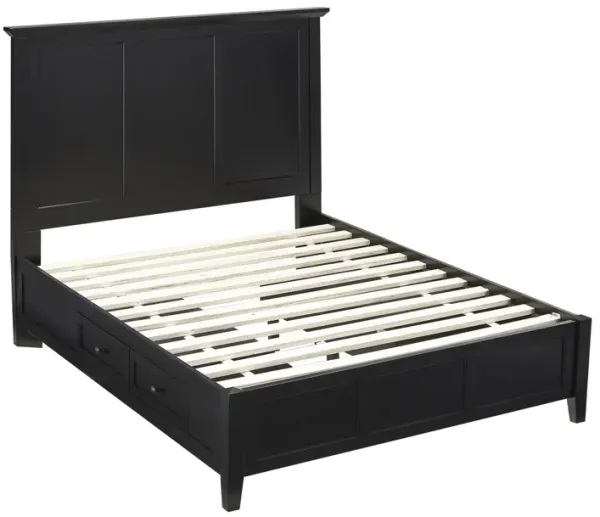 Kenji California King Bed, Panel Headboard, 4 Storage Drawers, Matte Black - Benzara