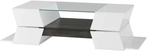 47.2 in. Length White and Dark Wood Grain Rectangle Wooden End Table Coffee Table With 5-Shelves and 2 Doors