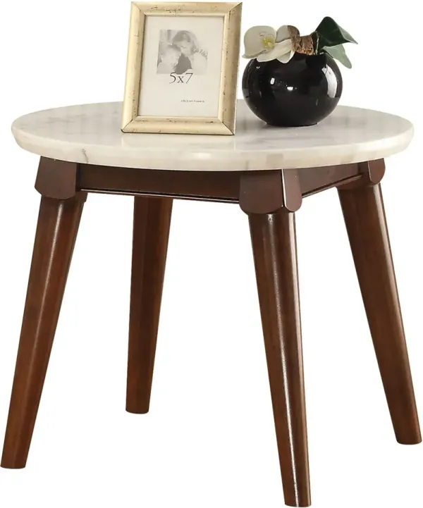 Hivvago 22" Walnut And White Faux Marble Round End Table