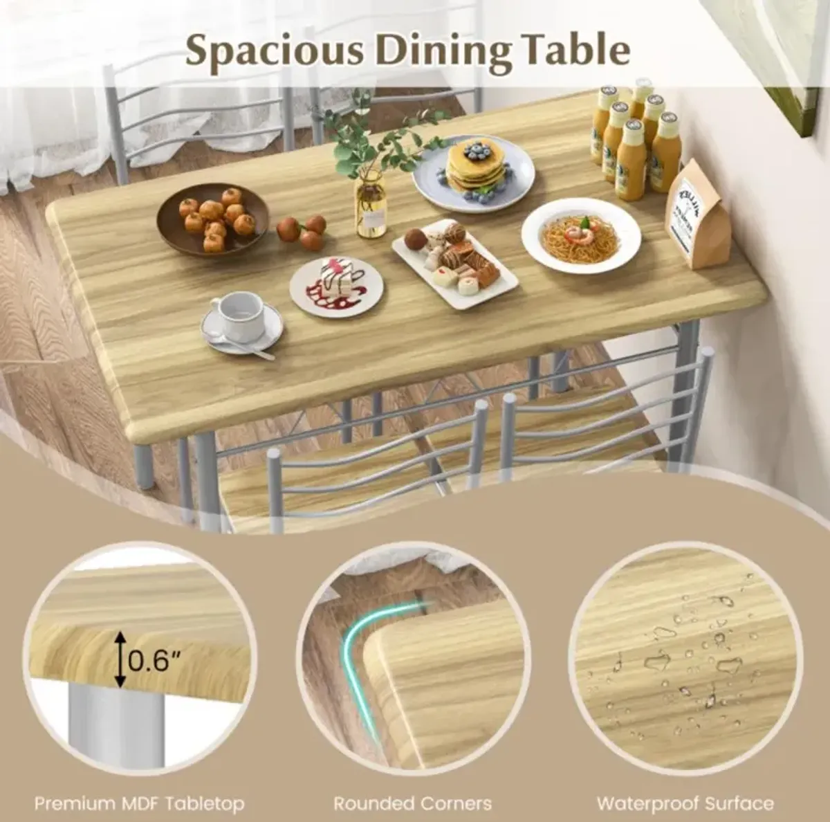 Hivvago 5 Pieces Wood Metal Dining Table Set with 4 Chairs