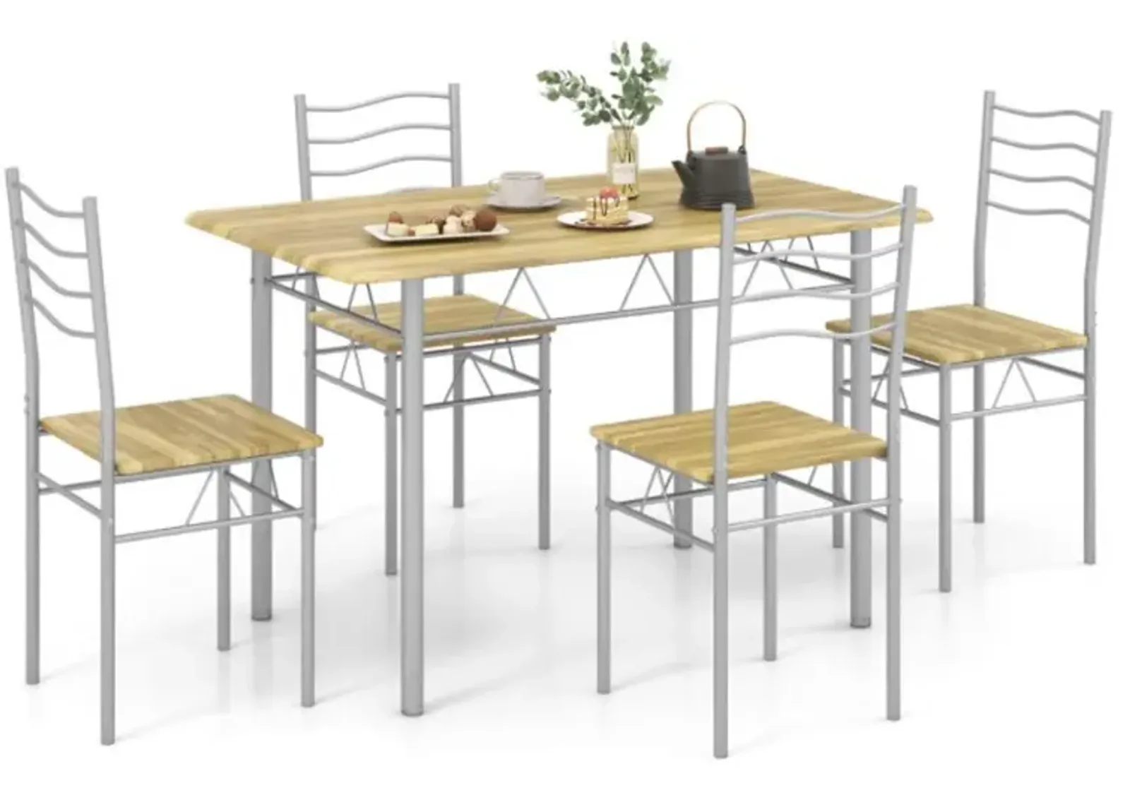 Hivvago 5 Pieces Wood Metal Dining Table Set with 4 Chairs