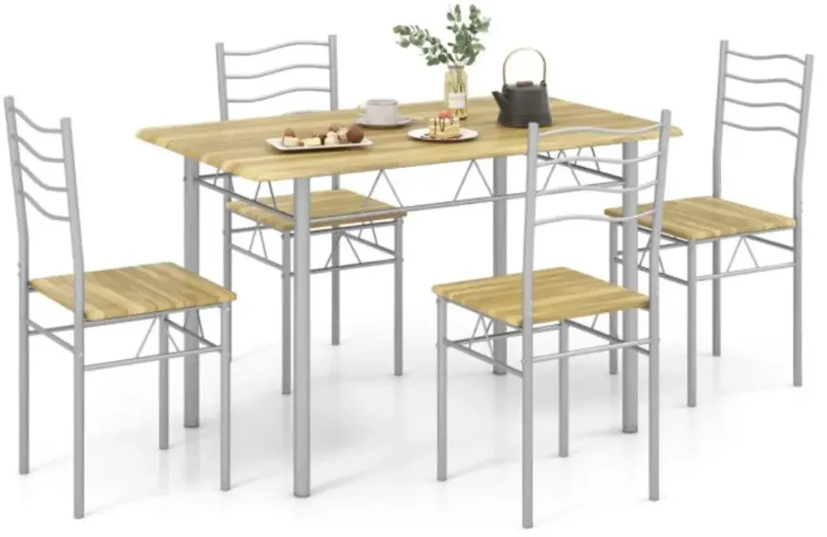 Hivvago 5 Pieces Wood Metal Dining Table Set with 4 Chairs