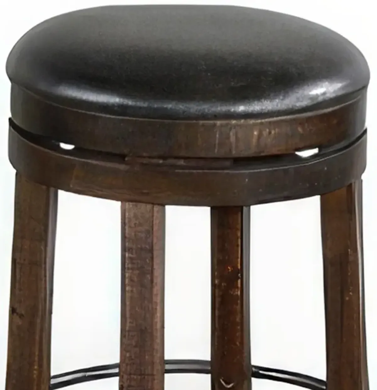 Flint Swivel Counter Stool Set of 2, Black Faux Leather, Dark Brown - Benzara