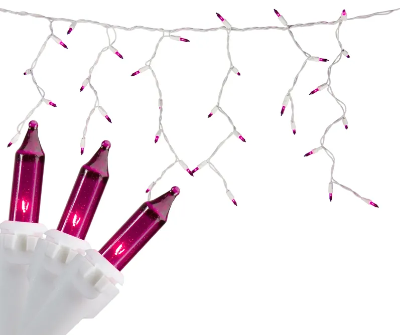 100 Count Purple Mini Icicle Christmas Lights - 3.5 ft White Wire