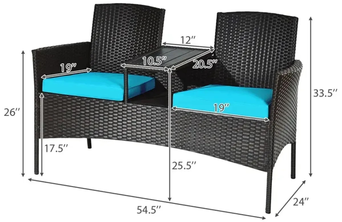 Modern Patio Conversation Set with Built-in Coffee Table and Cushions