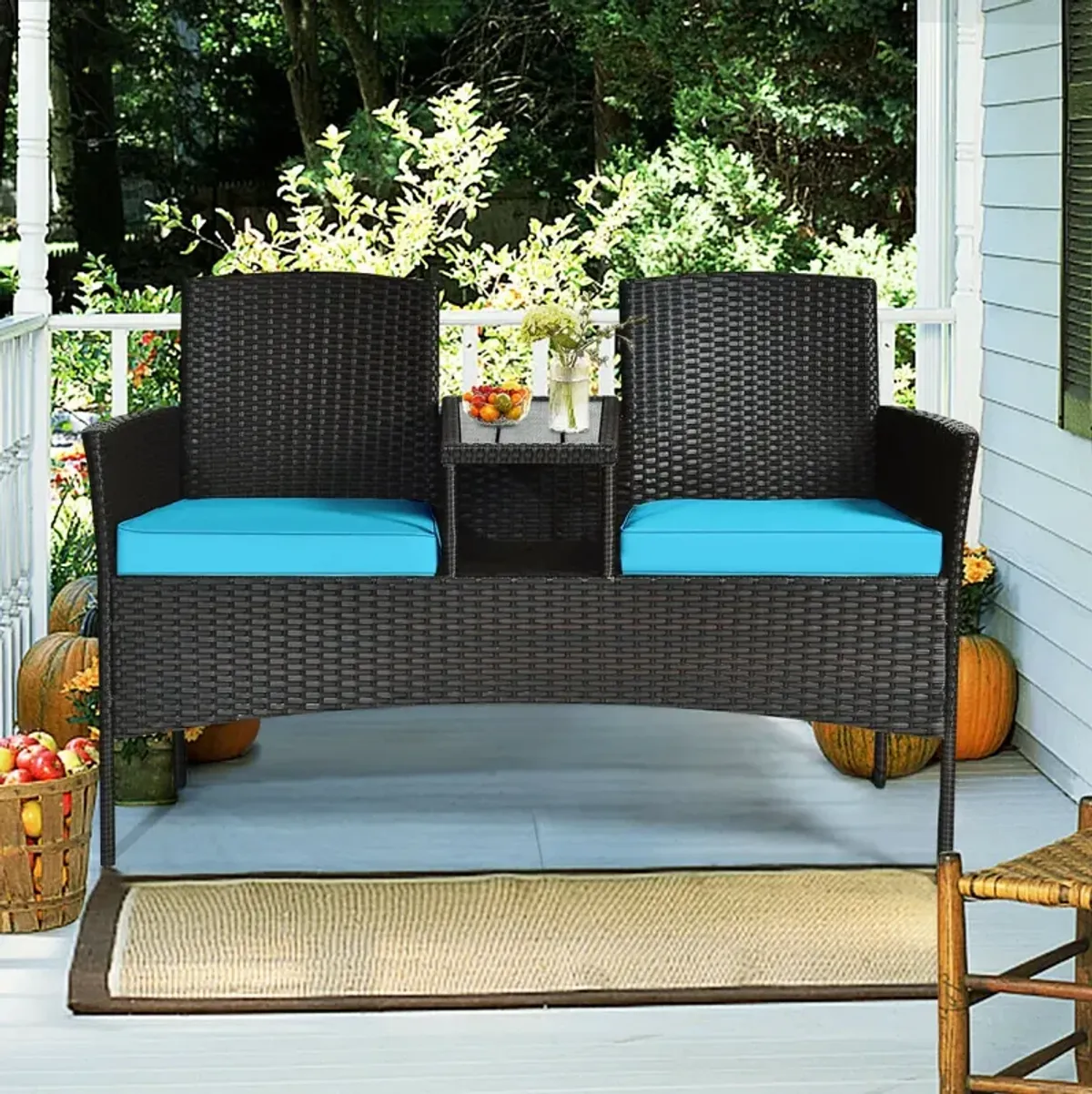 Modern Patio Conversation Set with Built-in Coffee Table and Cushions