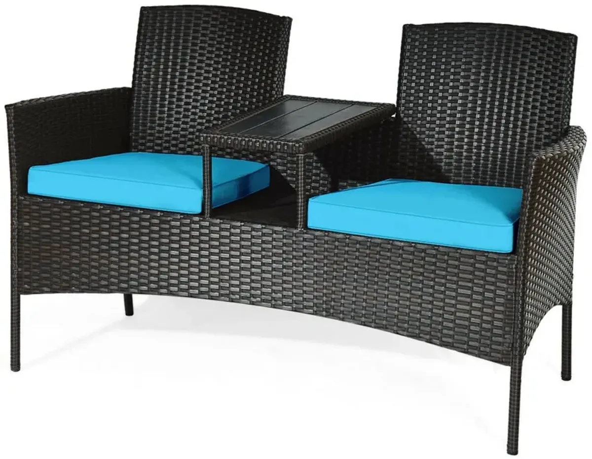 Modern Patio Conversation Set with Built-in Coffee Table and Cushions