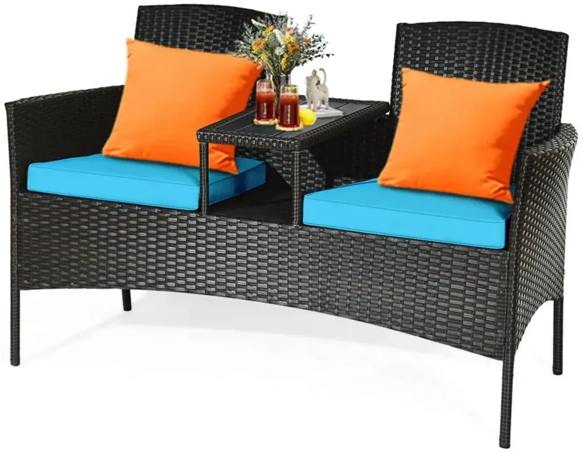 Modern Patio Conversation Set with Built-in Coffee Table and Cushions