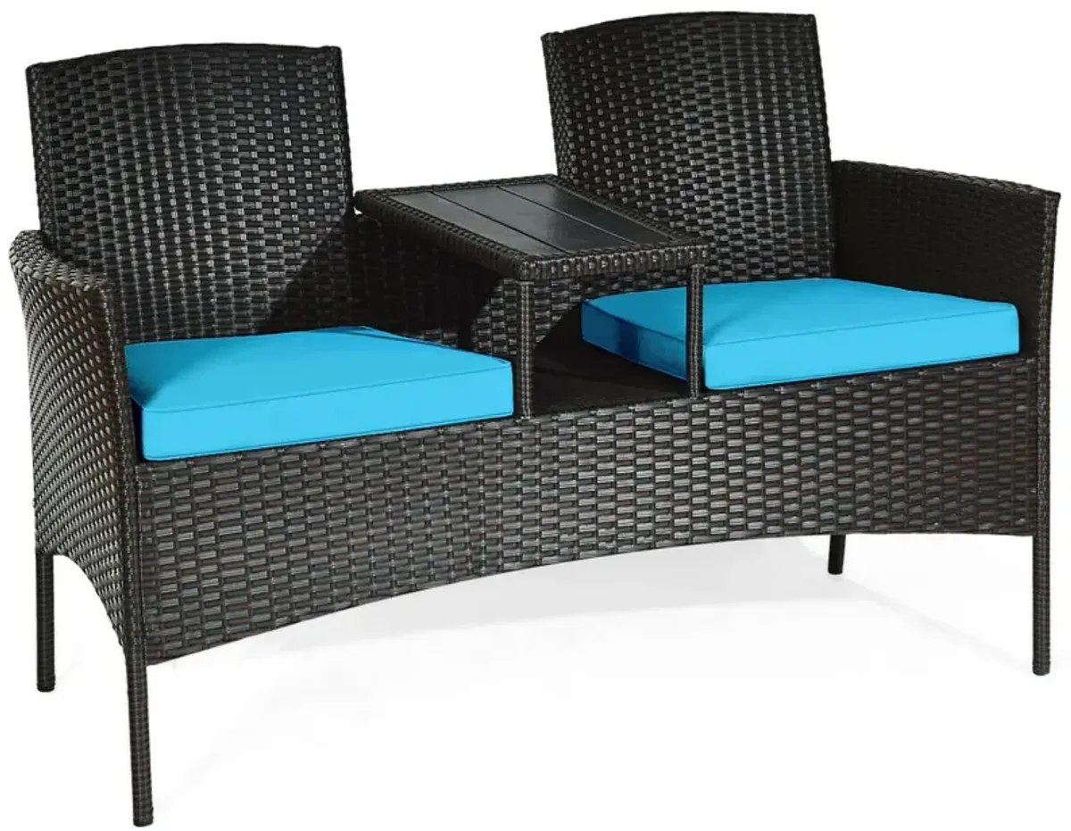 Modern Patio Conversation Set with Built-in Coffee Table and Cushions