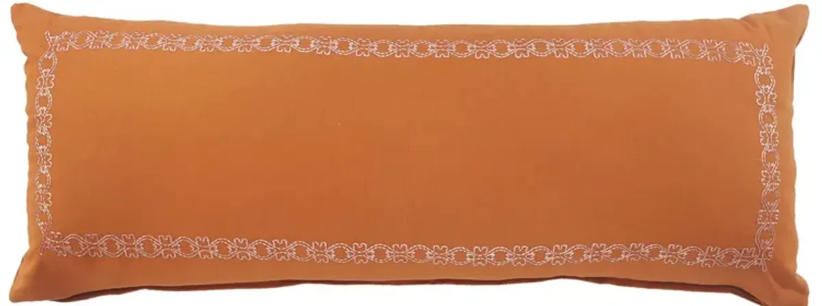 36" Cinnamon Orange and White Embroidered Border Lumbar Rectangular Throw Pillow